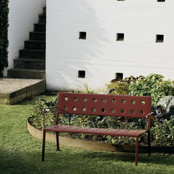 Balcony Lounge Bench with Armrest Iron Red