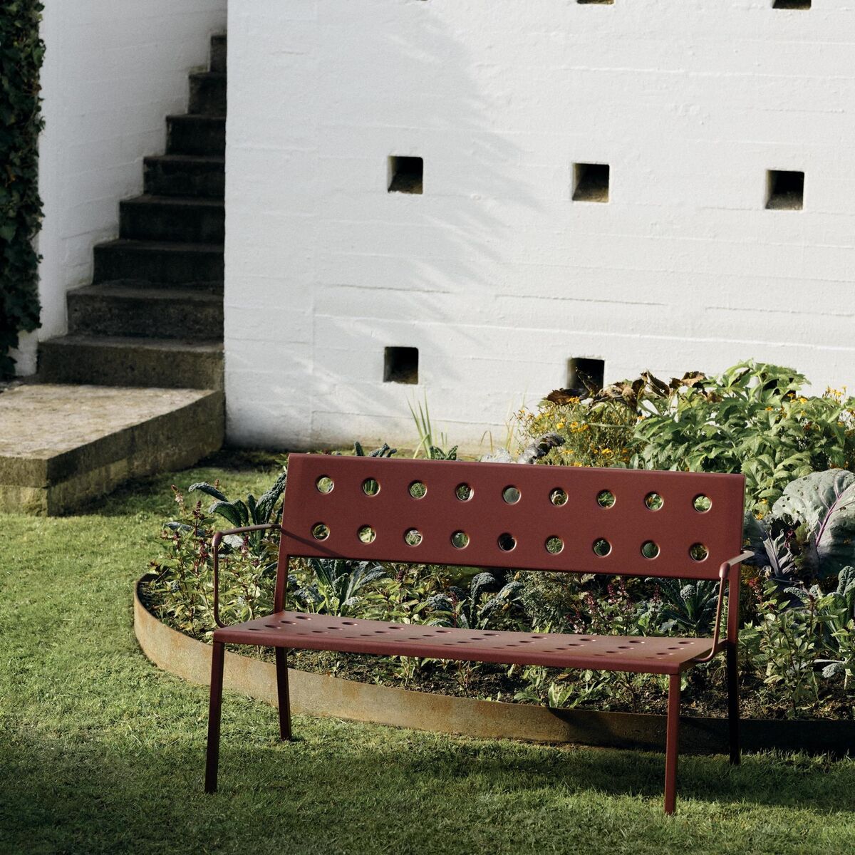 Banc Lounge de Balcon avec Accoudoirs Fer Rouge