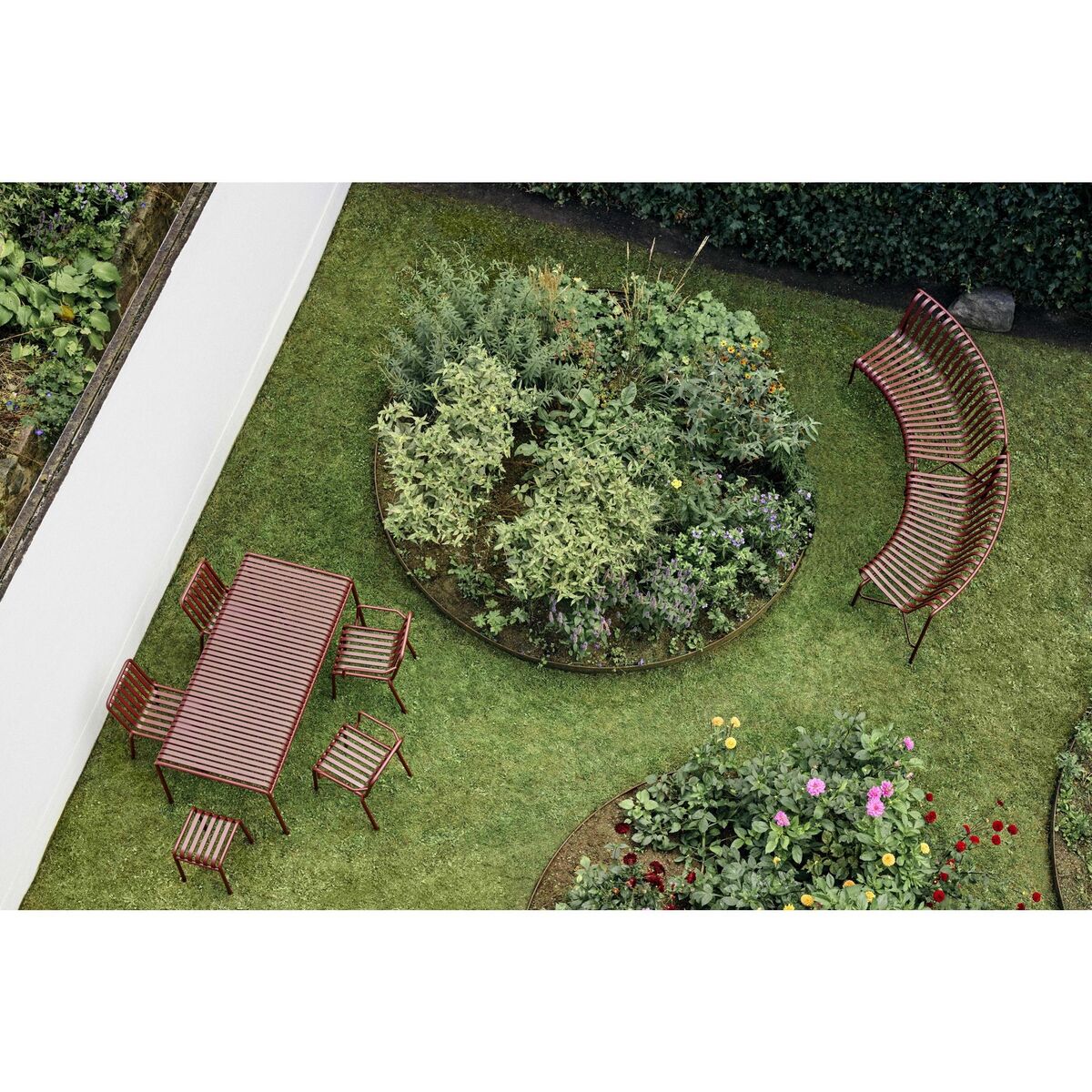 Banc de Salle à Manger Palissade Park, 1 Pièce, Kit de Montage Inclus, Non Autoportant, Fer Rouge