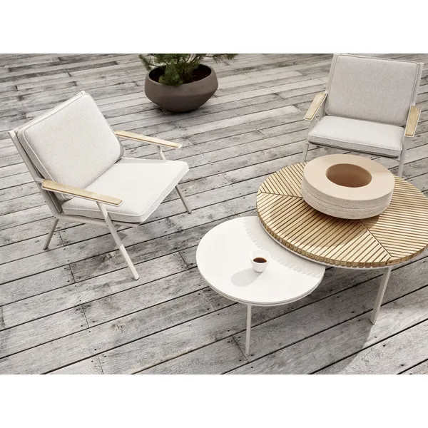 716 Utomhus Soffbord Ø90 cm Grå/Teak