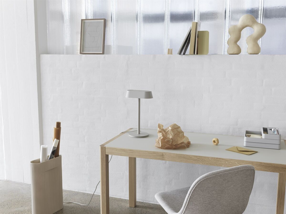 Werkplaatsbureau Warm Grijs Linoleum/Eiken