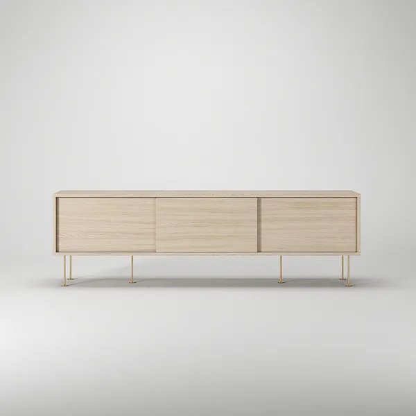 Vogue TV Bench with Legs 180 White Pigmented Oak/Brass