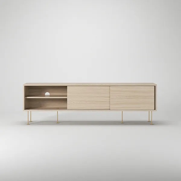 Vogue TV Bench with Legs 180 White Pigmented Oak/Brass