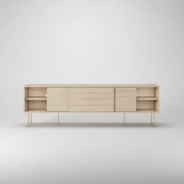 Vogue TV Bench with Legs 180 White Pigmented Oak/Brass