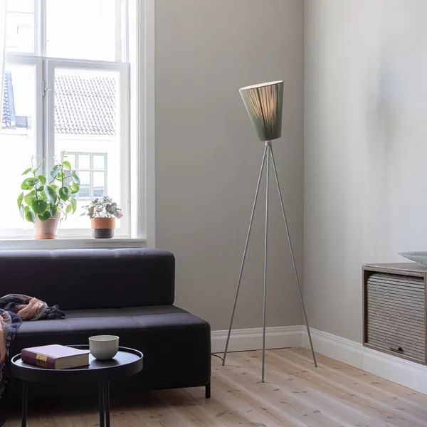 Oslo Wood Floor Lamp Metal Base & Black Shade