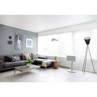 Oslo Holz Stehlampe , Metall und Hellblau Lampenschirm