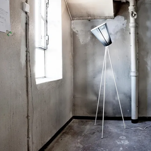 Oslo Holz Stehlampe , Metall und Hellblau Lampenschirm