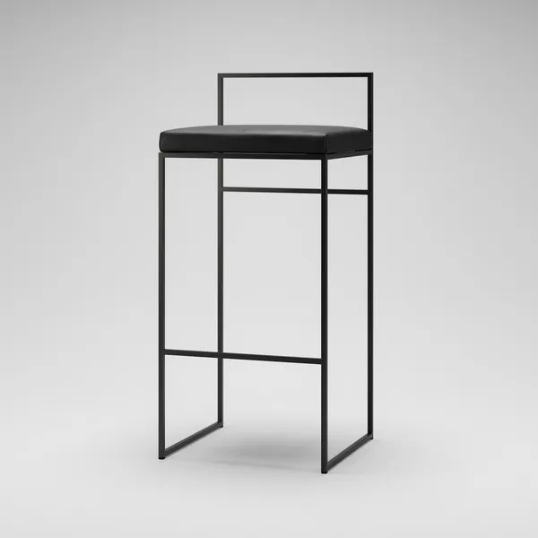 Barstol Med Rygstøtte 90 cm Sort/Sort Læder