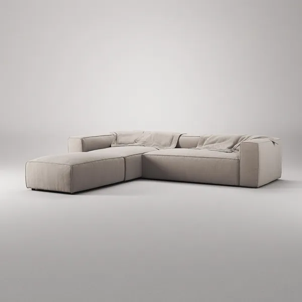 Grand 4-Seater Sofa Chaise Open End with Footstool Left Sandshell/Beige