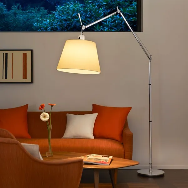 Tolomeo Mega Floor Lamp Parchment 42 cm Shade with Dimmer
