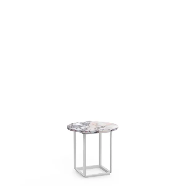 Florence Side Table Ø50 White Viola Marble with White Frame