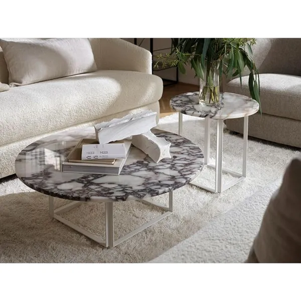 Florence Side Table Ø50 White Viola Marble with White Frame