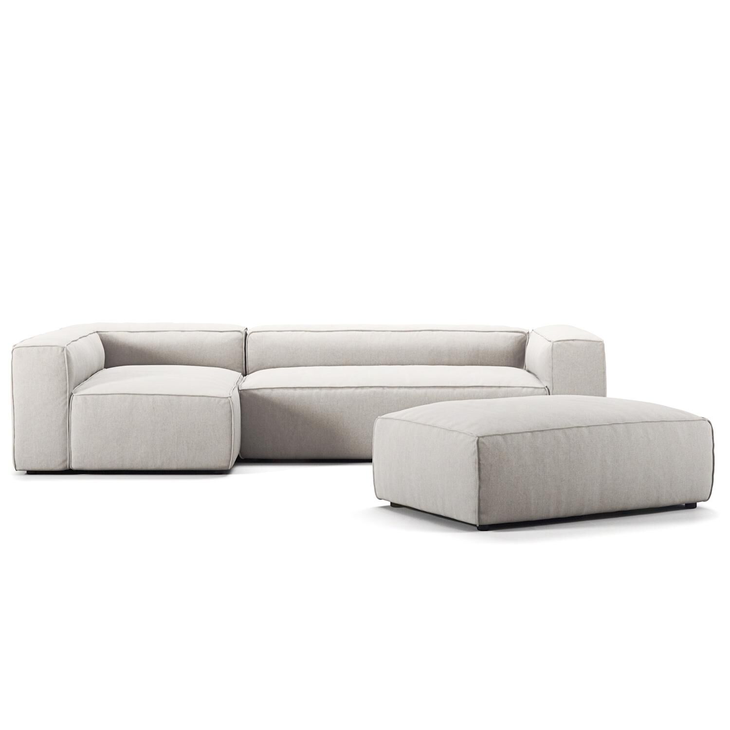 Grand 4-Seters Sofa Divan Åpen Ende med Fotskammel Venstre Moonwhite