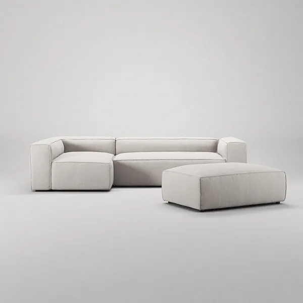 Grand 4-Seater Sofa Chaise Open End with Footstool Left Moonwhite
