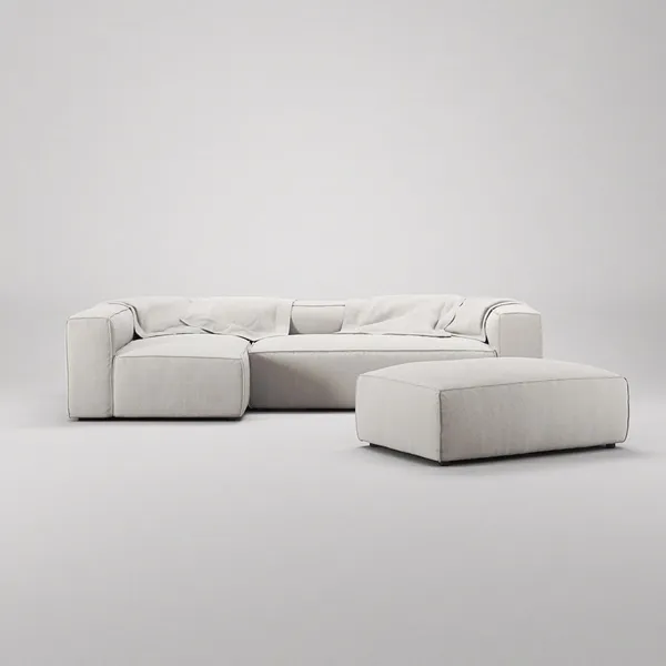 Grand 4-Seater Sofa Chaise Open End with Footstool Left Moonwhite