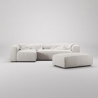 Grand 4-Seater Sofa Chaise Open End with Footstool Left Moonwhite