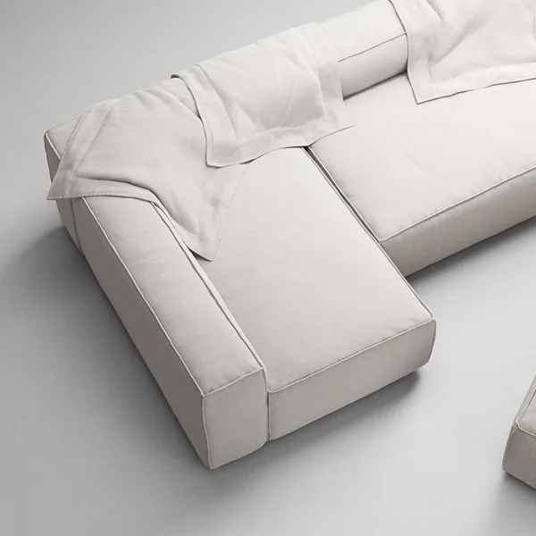 Grand 4-Seater Sofa Chaise Open End with Footstool Left Moonwhite