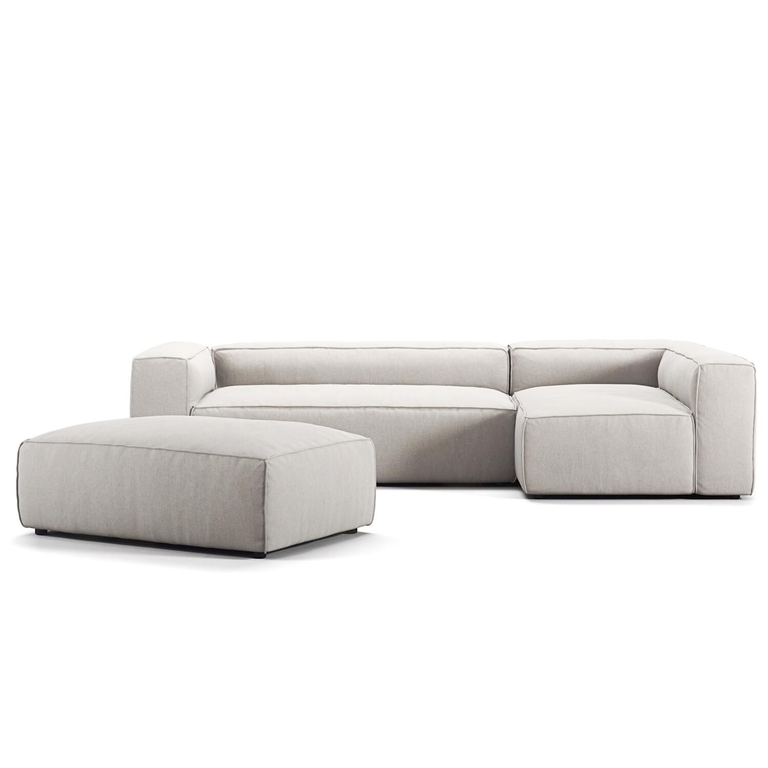 Grand 4-Personers Sofa Divan ben Ende Med Fodskammel Hjre Moonwhite