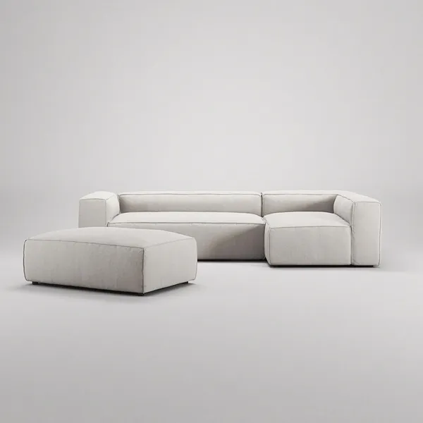 Grand 4-Seater Sofa Chaise Open End with Footstool Right Moonwhite