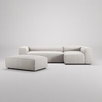Grand 4-Seater Sofa Chaise Open End with Footstool Right Moonwhite