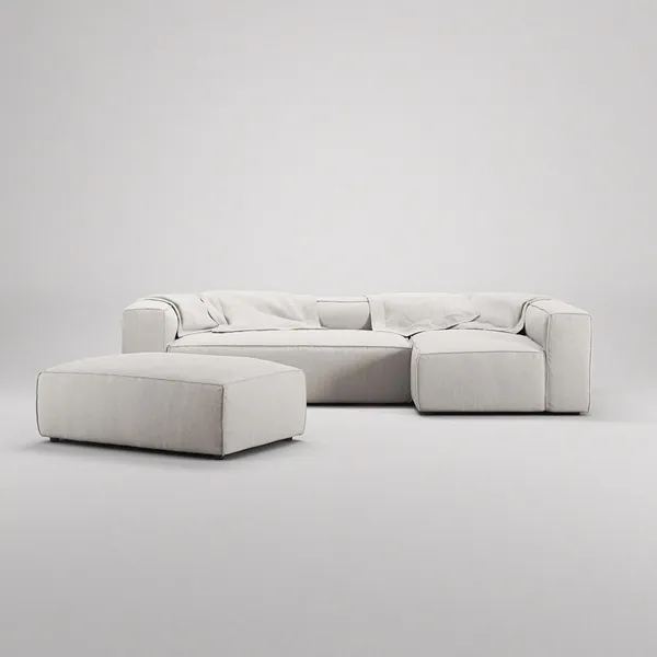 Grand 4-Seater Sofa Chaise Open End with Footstool Right Moonwhite