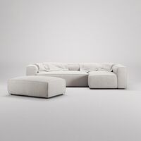 Grand 4-Seater Sofa Chaise Open End with Footstool Right Moonwhite