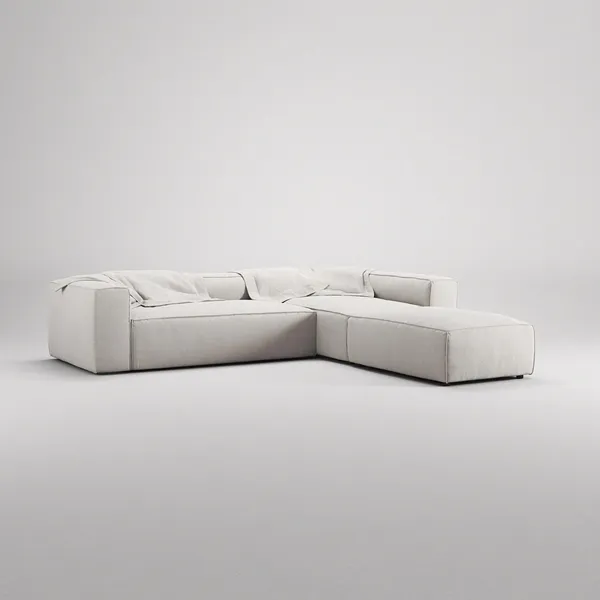 Grand 4-Seater Sofa Chaise Open End with Footstool Right Moonwhite