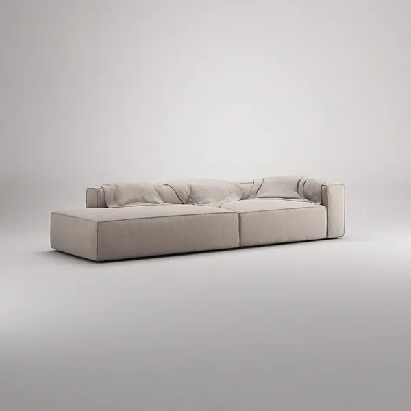 Grand 3-zitsbank met Open Uiteinde Links, Zandkleur/ Beige