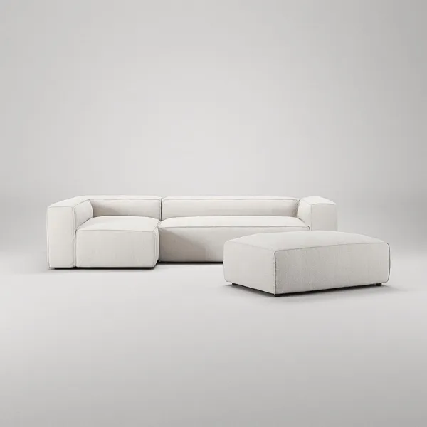 Grand 4-Seater Sofa Divan Open End With Footstool Left Steam/ White