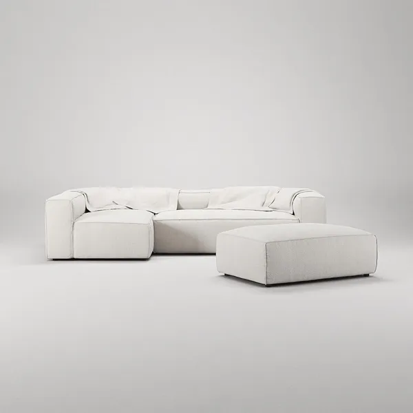 Grand 4-Seater Sofa Divan Open End With Footstool Left Steam/ White