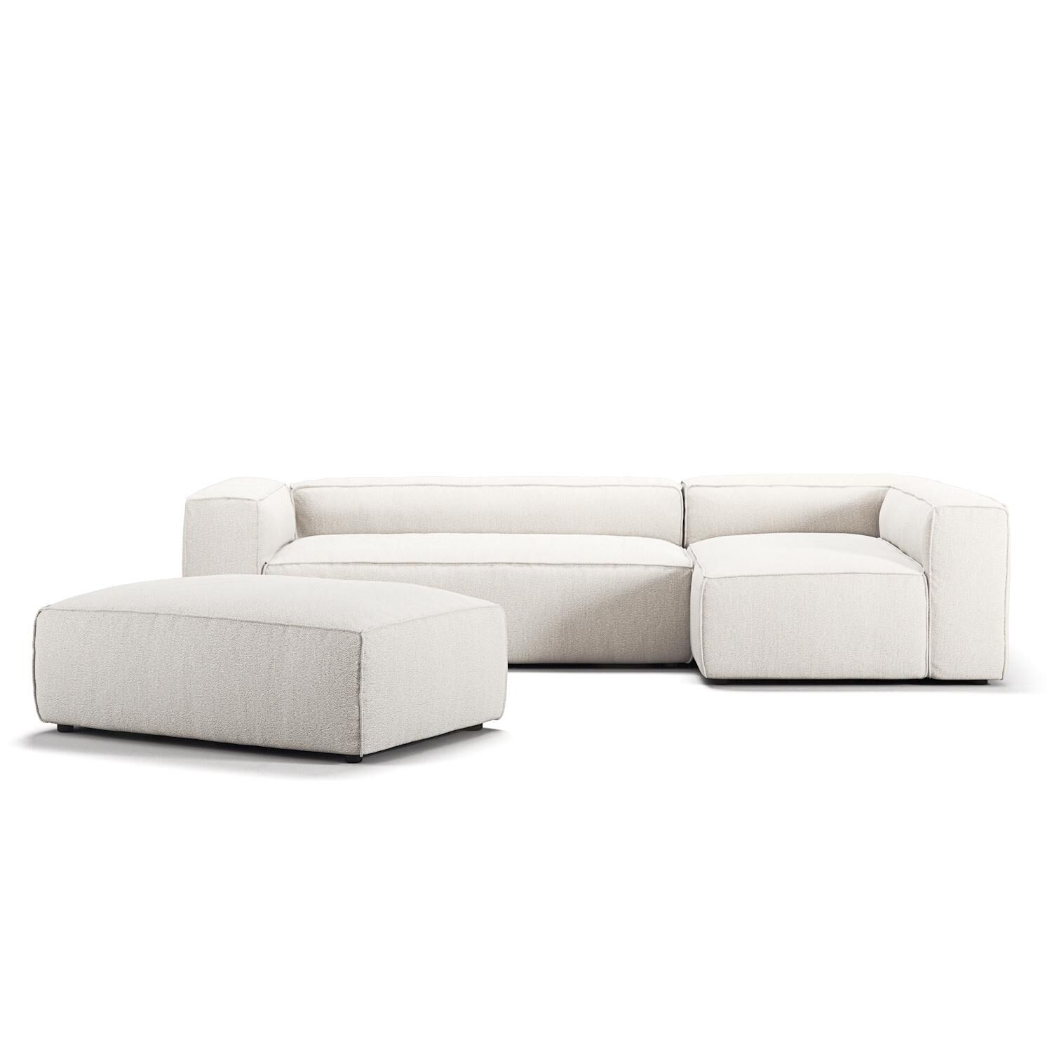 Grand Canapé 4 Places Divan Ouvert Avec Repose-Pieds Droit Vapeur/ Blanc