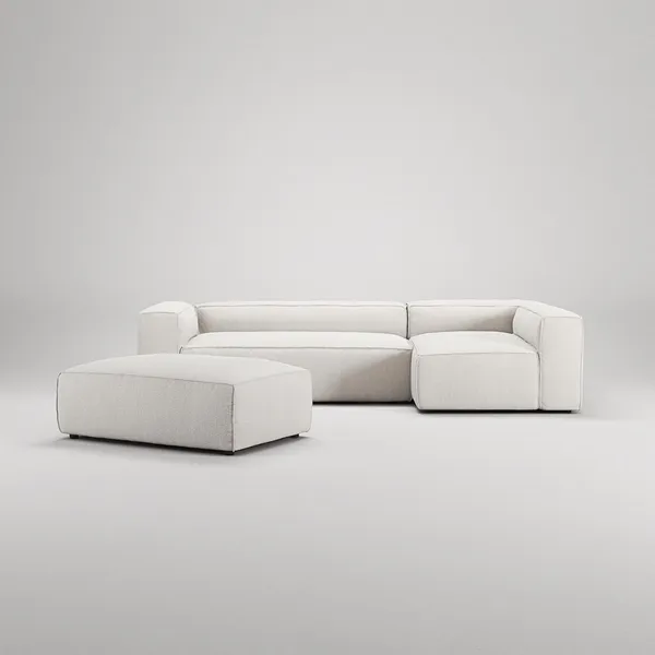 Grand 4-Seater Sofa Divan Open End With Footstool Right Steam/ White