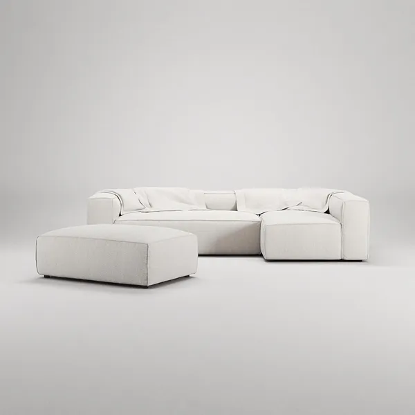 Grand 4-Seater Sofa Divan Open End With Footstool Right Steam/ White