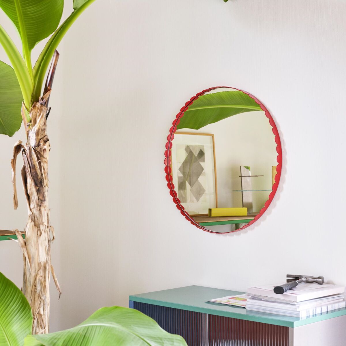Arcs Round Mirror Red