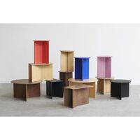 Slit Wood Coffee Table Round Ø35 Candy Red