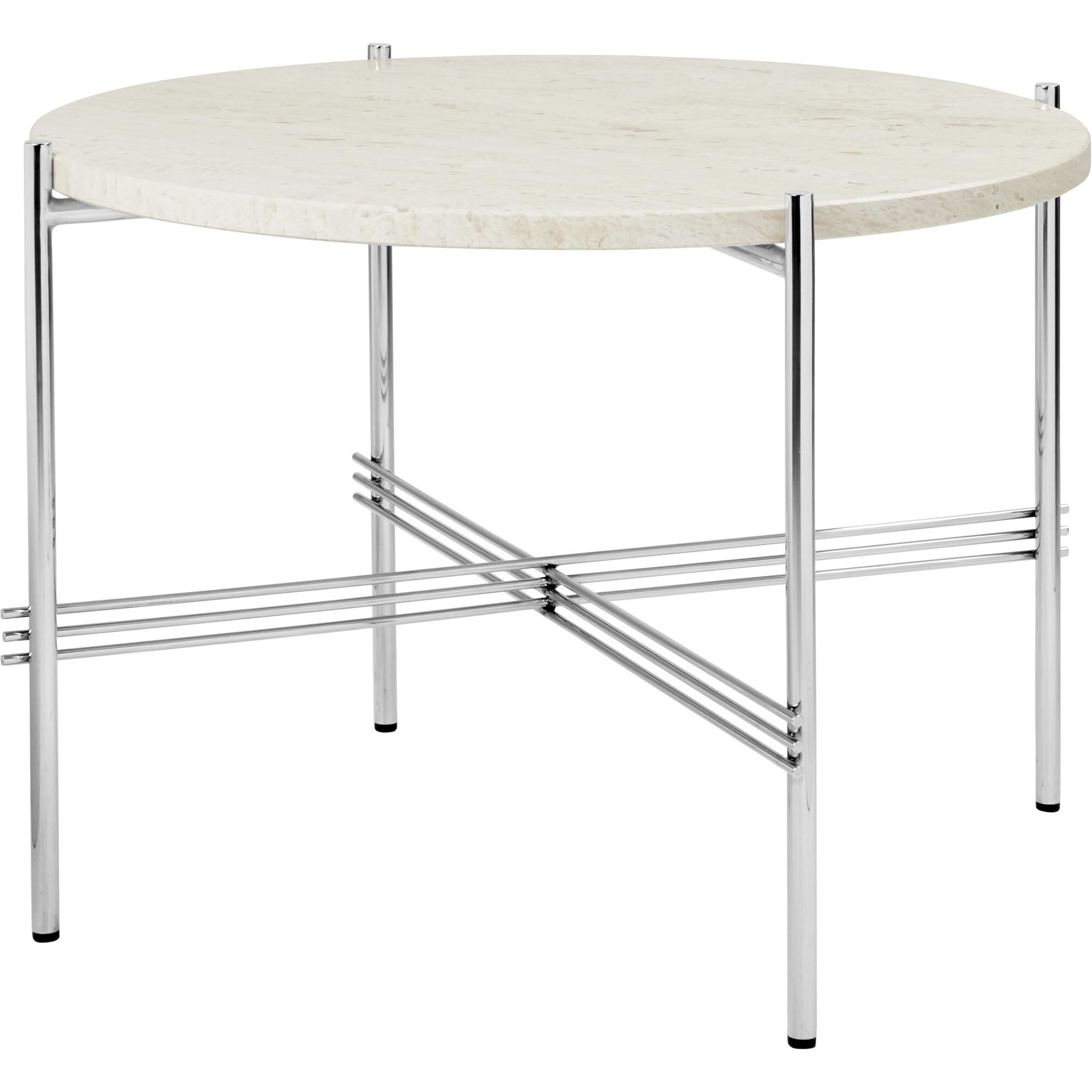 TS Sofabord Round Ø55 Poleret Stål/White Travertine