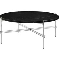 TS Coffee Table Round Ø80 Polished Steel/Black Marquina Marble