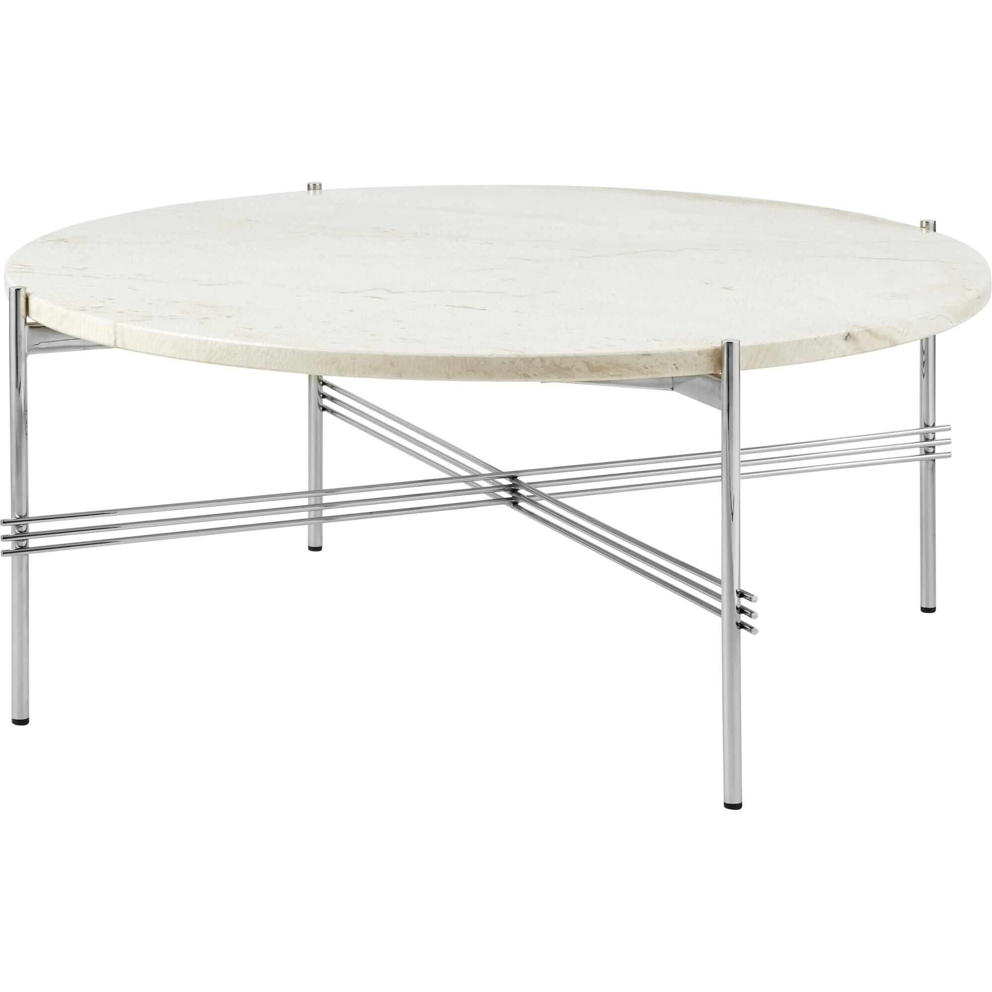 TS Sofabord Round Ø80 Poleret Stål/White Travertine