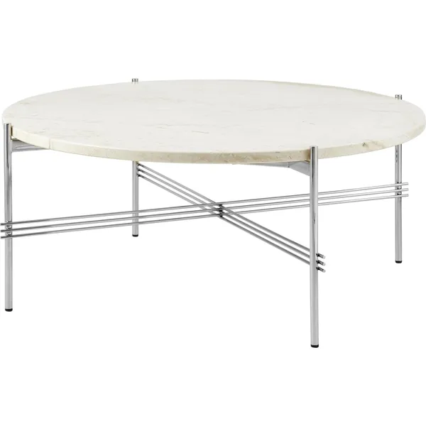 TS Coffee Table Round Ø80 Polished Steel/White Travertine