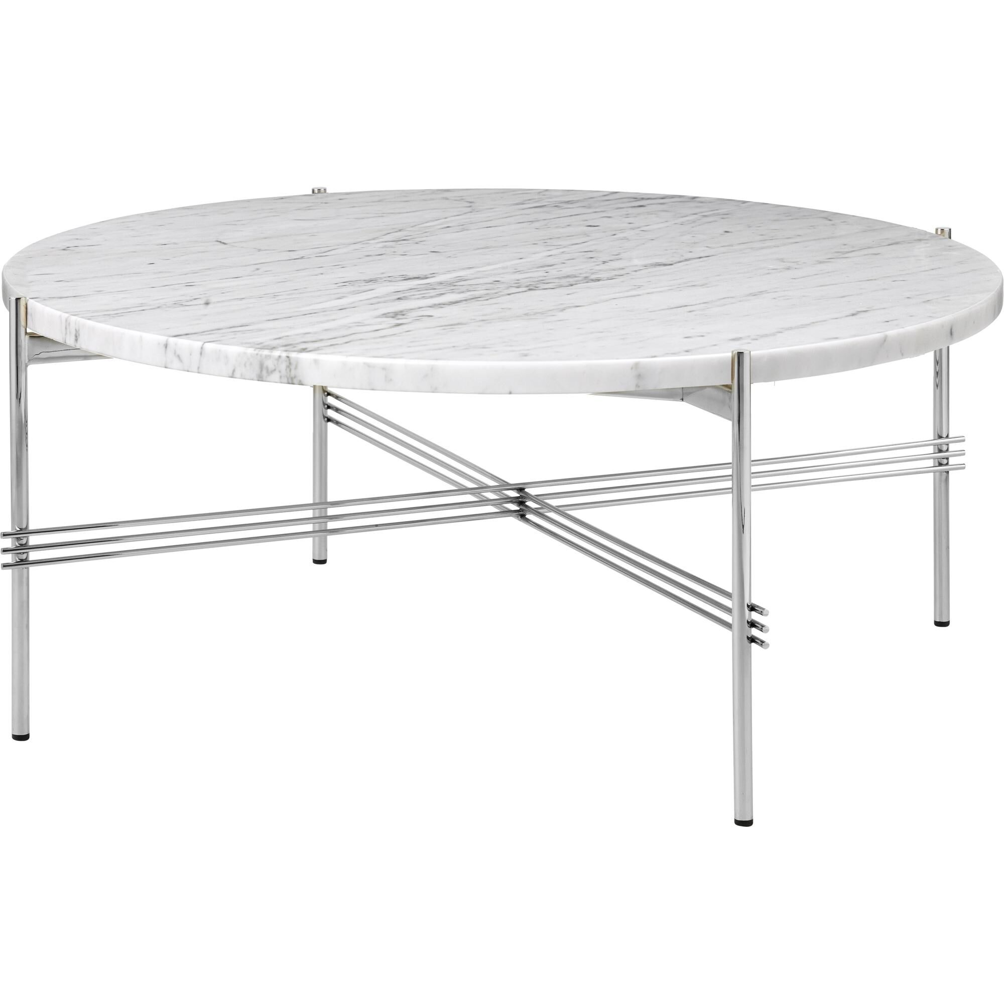 TS Sofabord Round Ø80 Poleret Stål/White Carrara Marmor