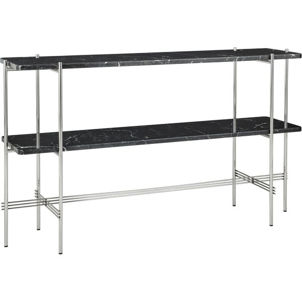 TS Console Table H72 2 Shelves Polished Steel Black Marquina Marble