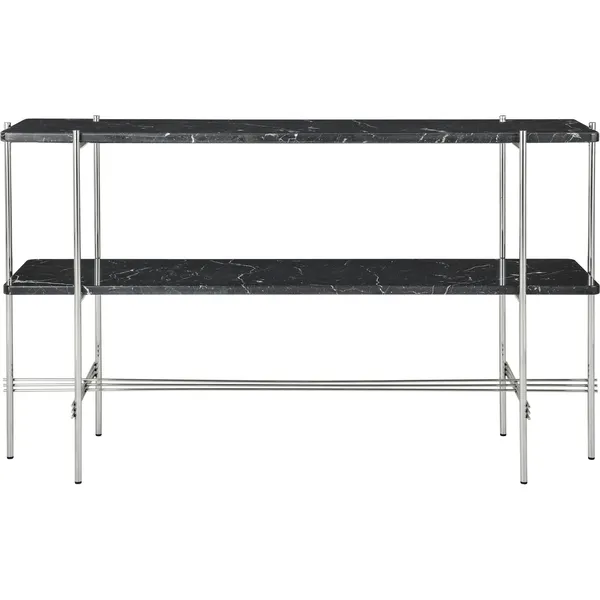 TS Console Table H72 2 Shelves Polished Steel Black Marquina Marble