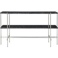 TS Console Table H72 2 Shelves Polished Steel Black Marquina Marble