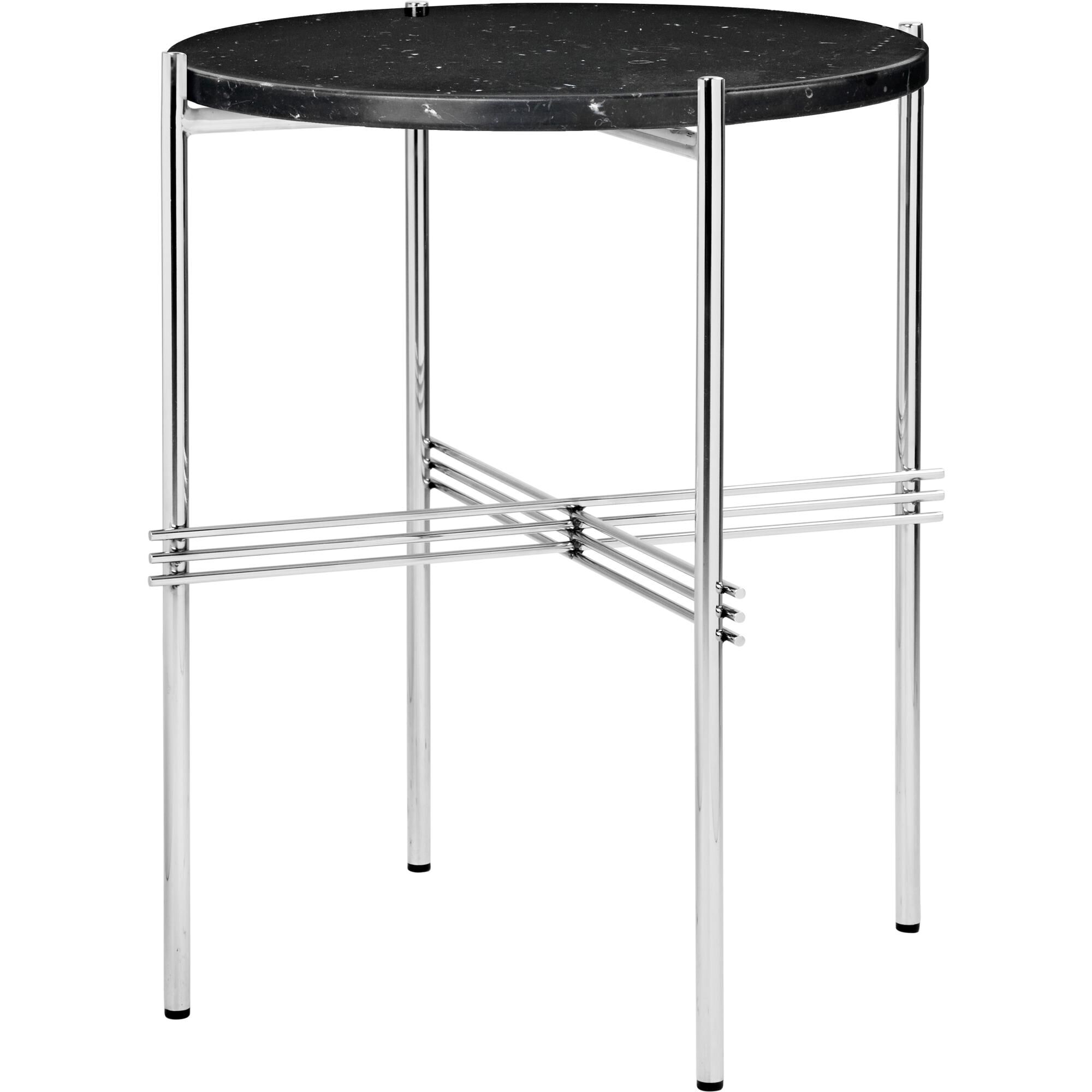 TS Sidebord Rundt Ø40 Polert Stål/sort Marmor