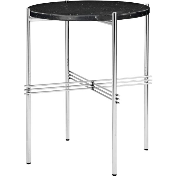 TS Beistelltisch Rund Ø40 Polierter Stahl/schwarzer Marquina-Marmor