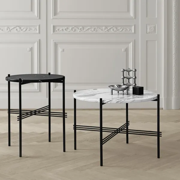TS Side Table Round Ø40 Polished Steel/Black Marquina Marble