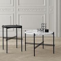 TS Side Table Round Ø40 Polished Steel/Black Marquina Marble