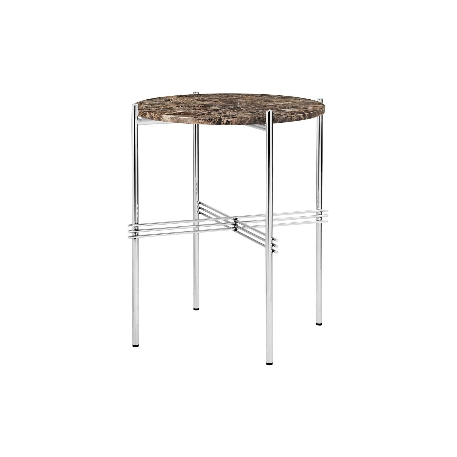 TS Sidebord Rundt Ø40 Polert Stål/brun Emperador Marmor