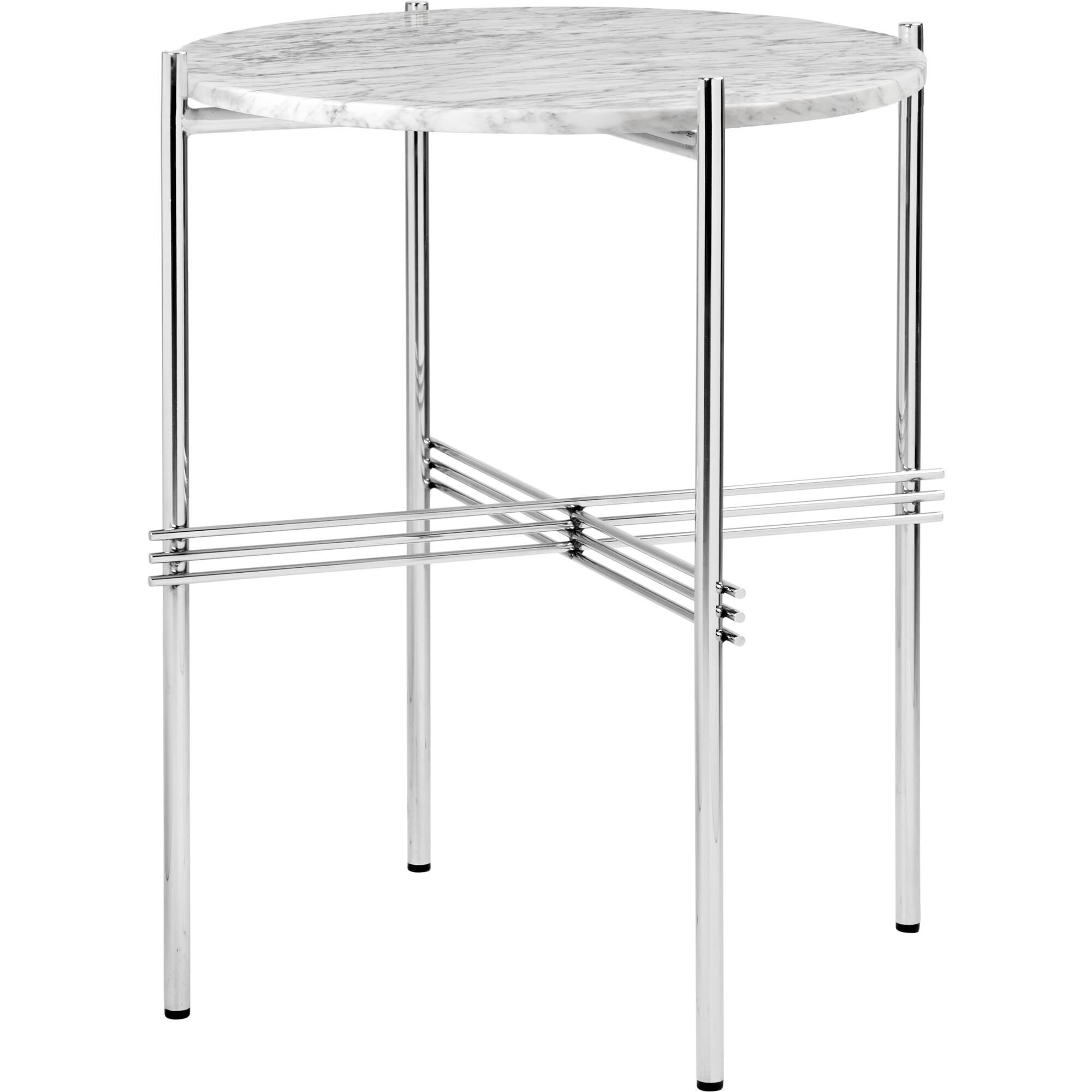 TS Sidebord Rundt Ø40 Polert Stål/hvit Carrara Marmor