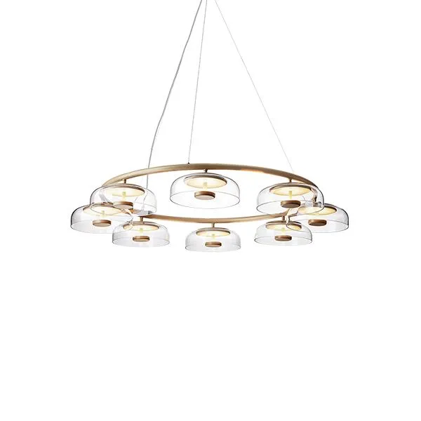 Blossi 8 Kronleuchter, Nordisches Gold & Klarglas